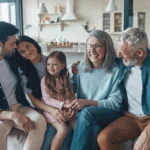 Family gathered at home representing protection of household assets in Chapter 7 bankruptcy